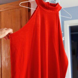 🌠 #166 Worthington Red Velour High Necked Sleeveless Top